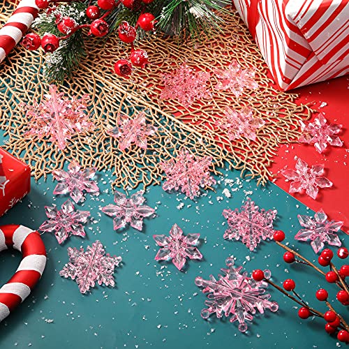 Christmas Snowflake Ornaments Set - Clear Light Pink Acrylic DIY Decoration, 35 Pieces