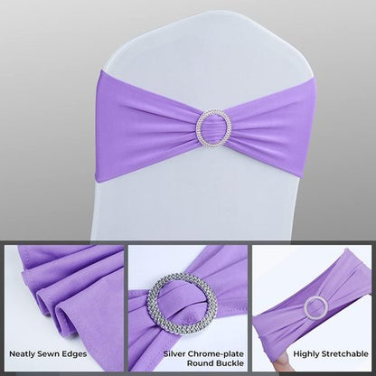 Babenest Spandex Chair Sashes - 50PCS Premium Stretch Covers with Buckle Slider for Weddings & Events | Purple