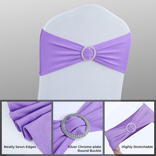 Babenest Spandex Chair Sashes - 100PCS Premium Stretch Covers with Buckle Slider for Weddings & Events | Purple