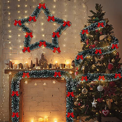 Christmas Tinsel Garland with Red Bows - Bow Style, 19.7 Feet