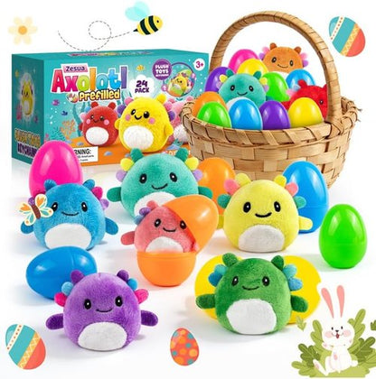 Axolotl Plush Toys - 24 Pack Prefilled Plastic Easter Eggs | Perfect Easter Basket Stuffers for Kids