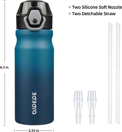 BJPKPK 18oz Insulated Water Bottle - BPA-Free Stainless Steel Thermal Flask with Straw | Indigo Black