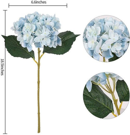 Kisflower Blue Hydrangea Flowers - 6pcs Faux Silk Hydrangeas for Home & Wedding Decor