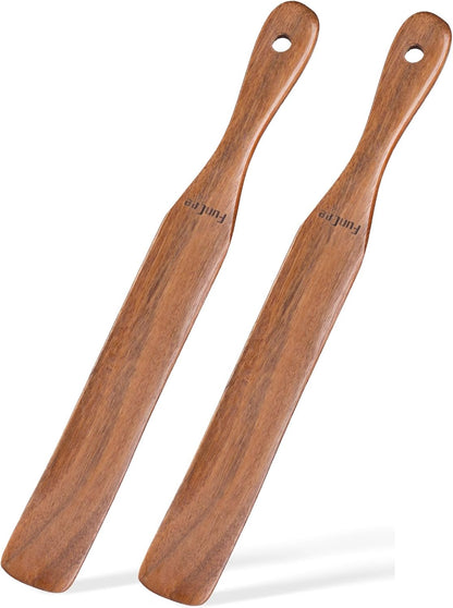 Skiennix 2-Pack Wooden Spurtle Set - Ideal for Sourdough, Mixing & Reaching Jar Bottoms | Teak Wood Kitchen Utensils