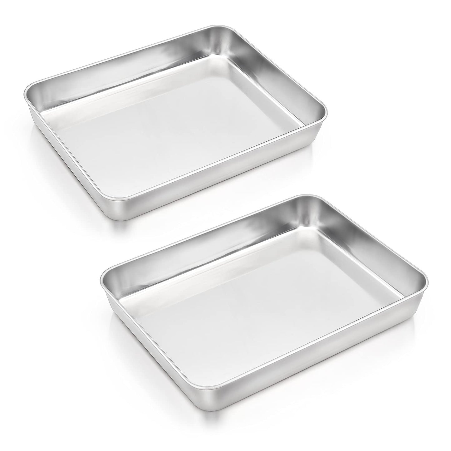 Baking Pans Set of 2, E-far 12.4” x 9.6” x 2” Stainless Steel Rectangular Cake Pans, Baking Sheet Pan for Lasagna Brownies Casseroles, Non-toxic & Healthy, Dishwasher Safe