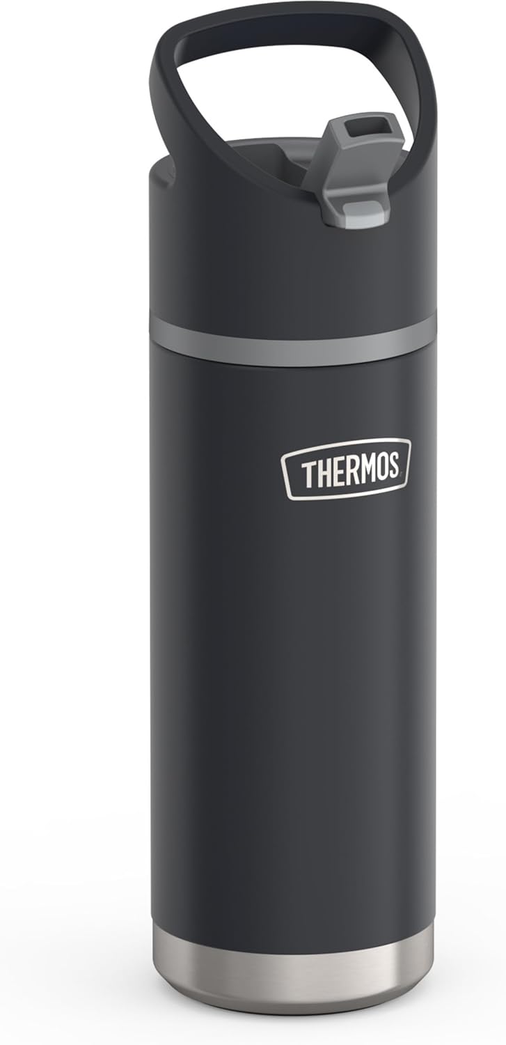 Thermos Stainless Steel Water Bottle - Flip Straw Design, 20 Ounces, Granite Color