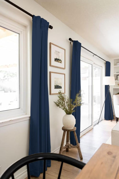 Skiennix 100% Blackout Linen Curtains - Thermal Insulated Drapes, 50" W x 102" L, Midnight Blue - 2 Panels Set