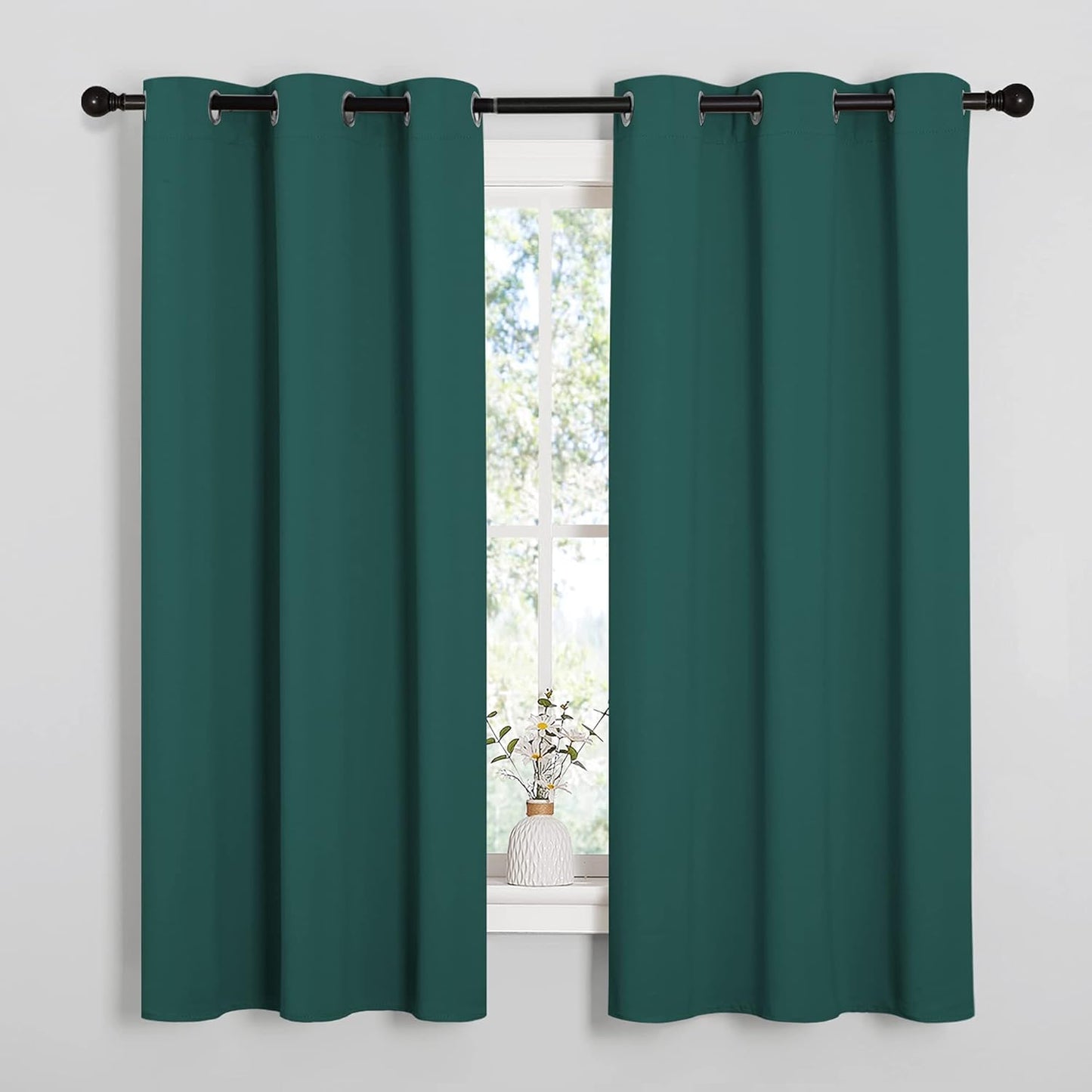 NICETOWN Thermal Insulated Blackout Curtains - Solid Grommet Drapes for Dining Room | Hunter Green, 42x63 Inches