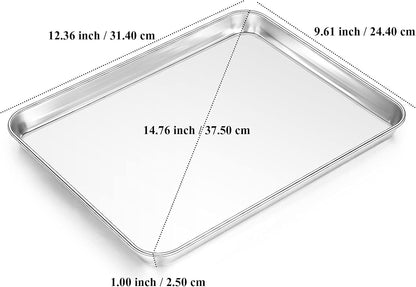 Yododo Baking Sheet Set - Heavy-Duty Stainless Steel Cookie Trays with Silicone Mats | 12-Inch Size