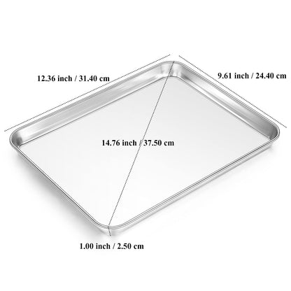 Baking Sheet, Yododo Stainless Steel Baking Pans Tray Cookie Sheet Toaster Oven Tray Pan Cookie Pan, Non Toxic & Healthy, Superior Mirror Finish & Rust Free, Easy Clean & Dishwasher Safe - 12.4 inch