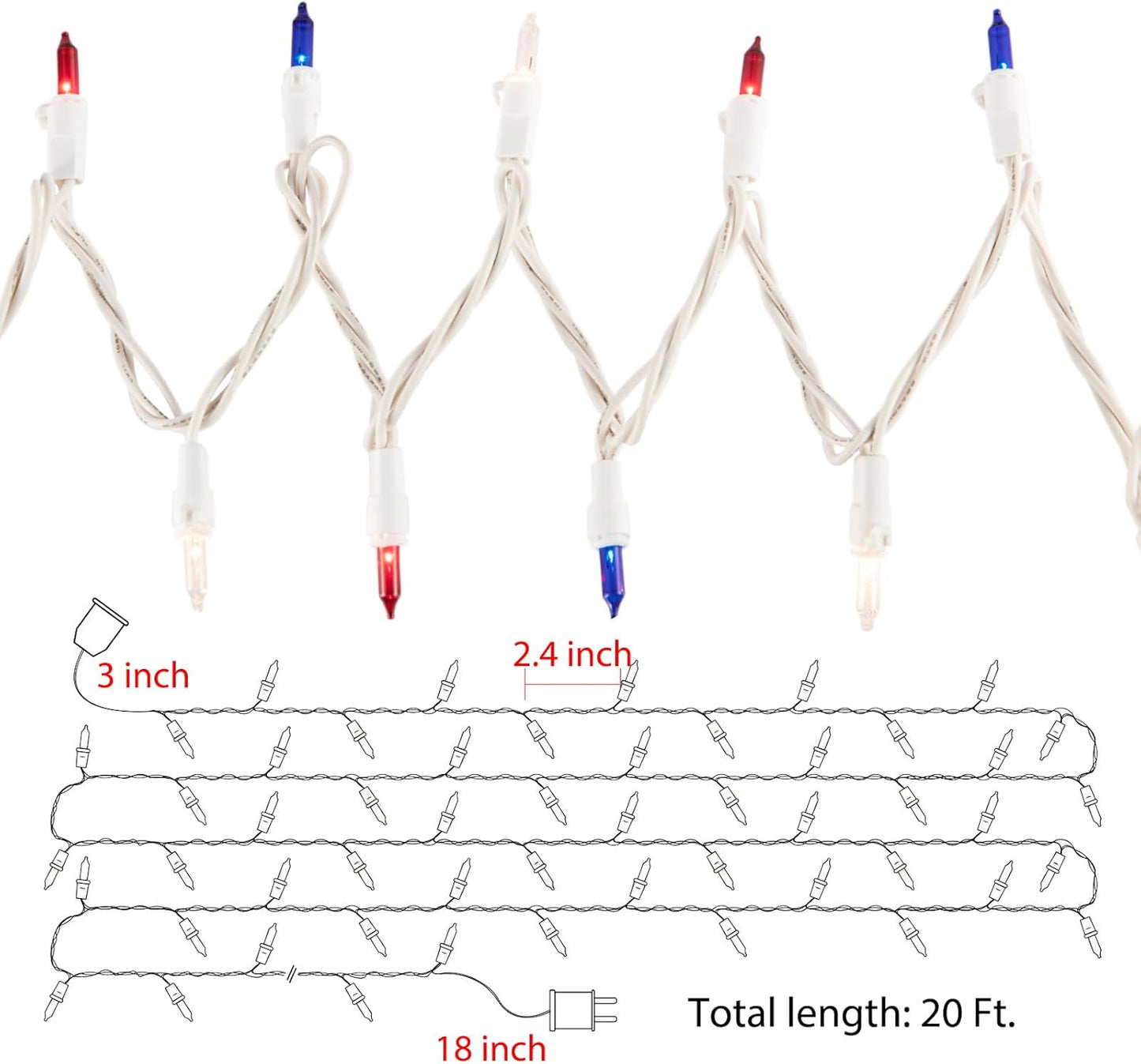 Patriotic Mini Lights - 100 Count Waterproof String Lights for 4th of July | Red, White & Blue