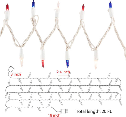 Patriotic Mini Lights - 100 Count Waterproof String Lights for 4th of July | Red, White & Blue