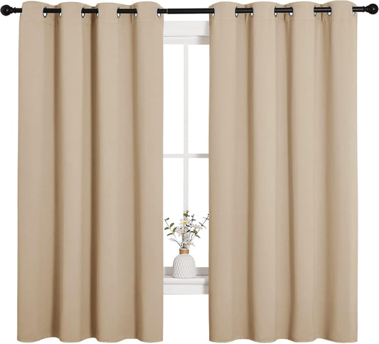 NICETOWN Room Darkening Curtain Panels - Thermal Insulated Grommet Drapes for Windows | Biscotti Beige, 2 Panels, W55 x L68-Inch