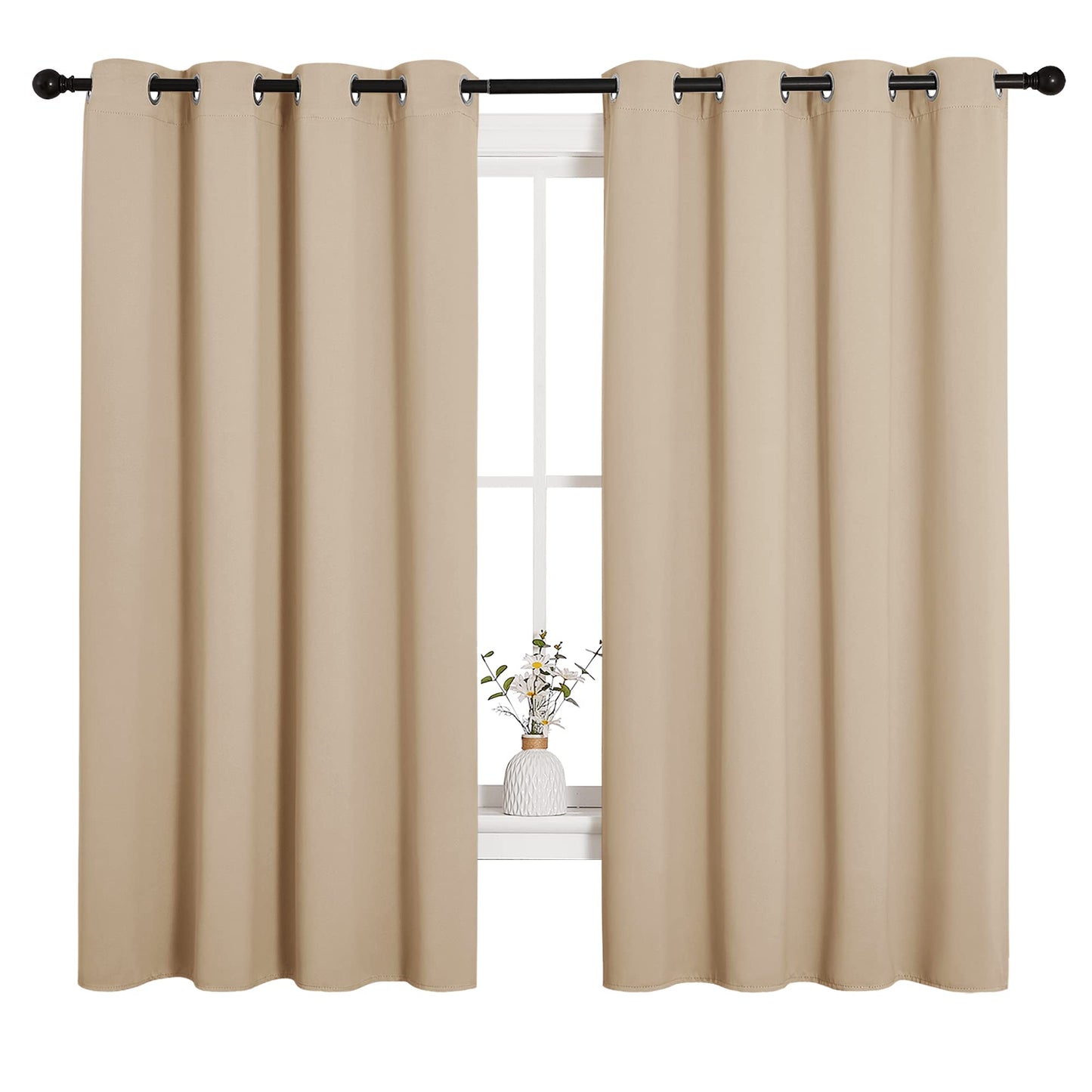 NICETOWN Room Darkening Curtain Panels for Cafe, Thermal Insulated Grommet Room Darkening Draperies/Drapes for Window (Biscotti Beige, 2 Panels, W55 x L68 -inch)