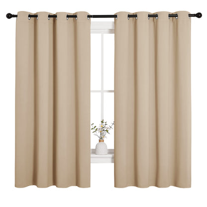 NICETOWN Room Darkening Curtain Panels for Cafe, Thermal Insulated Grommet Room Darkening Draperies/Drapes for Window (Biscotti Beige, 2 Panels, W55 x L68 -inch)