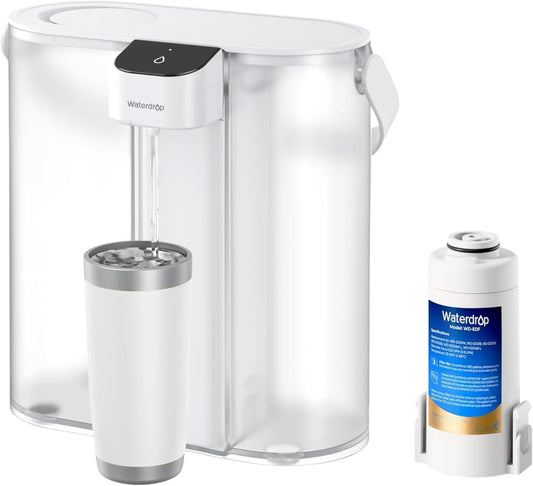 Waterdrop Compact Electric Water Filter Pitcher - 200-Gallon Rechargeable Dispenser | NSF Certified, 14-Cup, White