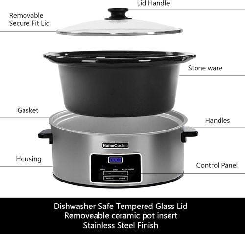 8-Quart Digital Programmable Slow Cooker - Perfect for Family Dinners | Serves 10+ People with Timer