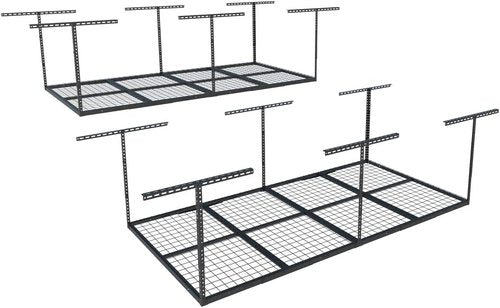 FLEXIMOUNTS 4x8 Overhead Garage Storage Rack - Heavy-Duty Adjustable Metal Ceiling Racks | 2-Pack, Black