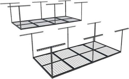 FLEXIMOUNTS 4x8 Overhead Garage Storage Rack - Heavy-Duty Adjustable Metal Ceiling Racks | 2-Pack, Black