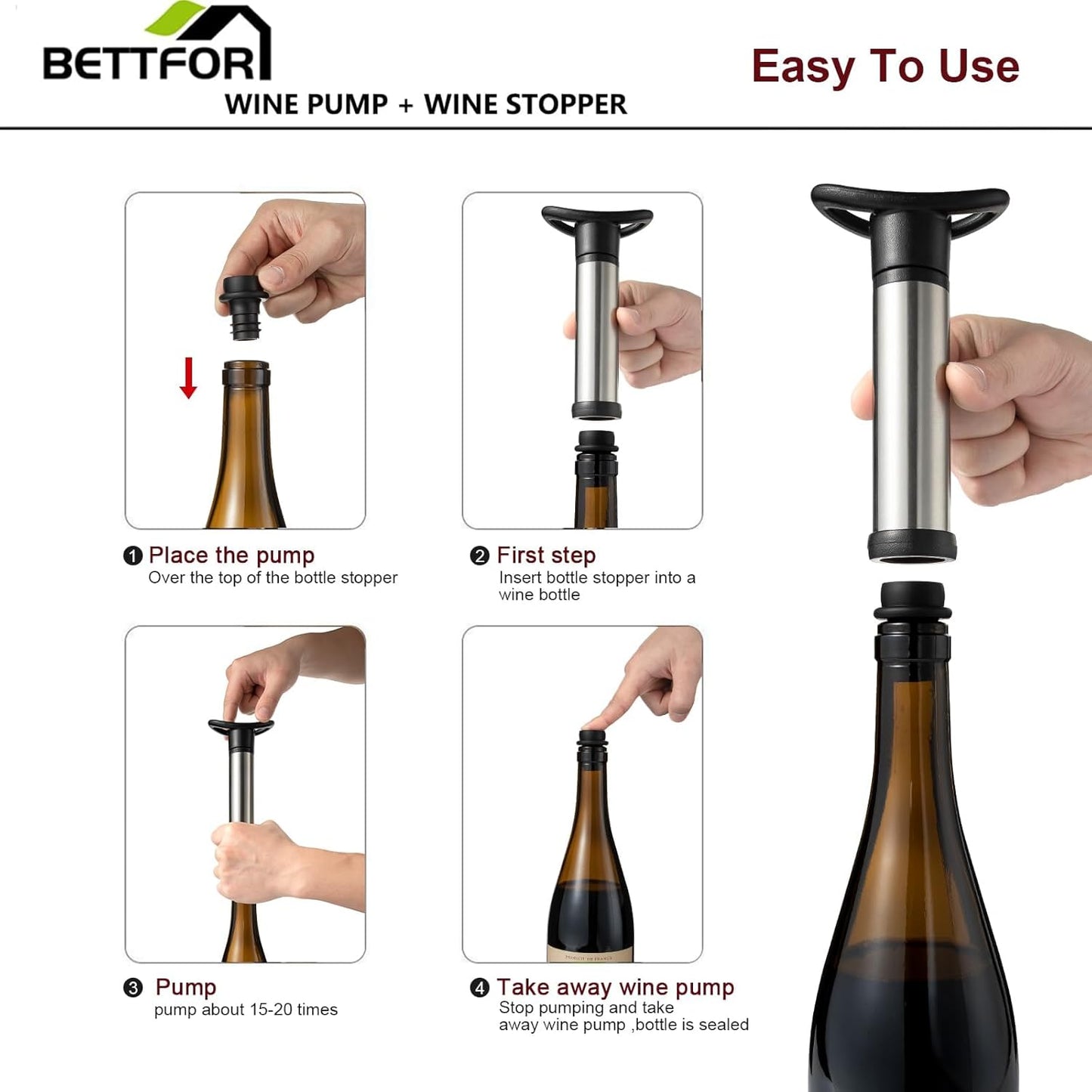 Wine Saver Vacuum Pump with 8 Wine Stoppers, Wine Bottle Stoppers with Food Grade Silicone Leak proof Keep Fresh Suitable for All Standard Wine Bottles