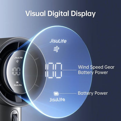 JISULIFE Handheld Fan Pro Series - Extreme Cooling with 1-100 Speed Control | Metal Body, Digital Display, 5000mAh Battery (Grey)