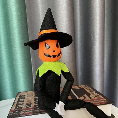 Danoni Halloween Pumpkin Elf Doll - Handmade Toy with Black Hat, White Gloves & Cape | Perfect for Autumn Decor