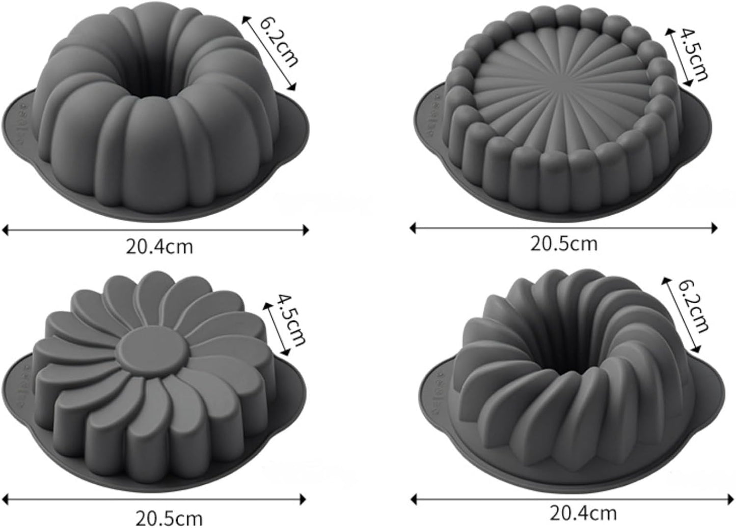 Skiennix Silicone Fluted Baking Pans - Non-Stick 4 Pack for Cakes, Bread & Jello