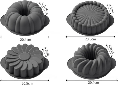 Skiennix Silicone Fluted Baking Pans - Non-Stick 4 Pack for Cakes, Bread & Jello