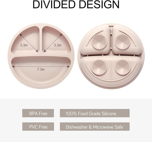 Eascrozn Toddler Plates - 3 Pack Divided Suction Plates | Food-Grade Silicone, BPA-Free, Non-Slip, Microwave & Dishwasher Safe