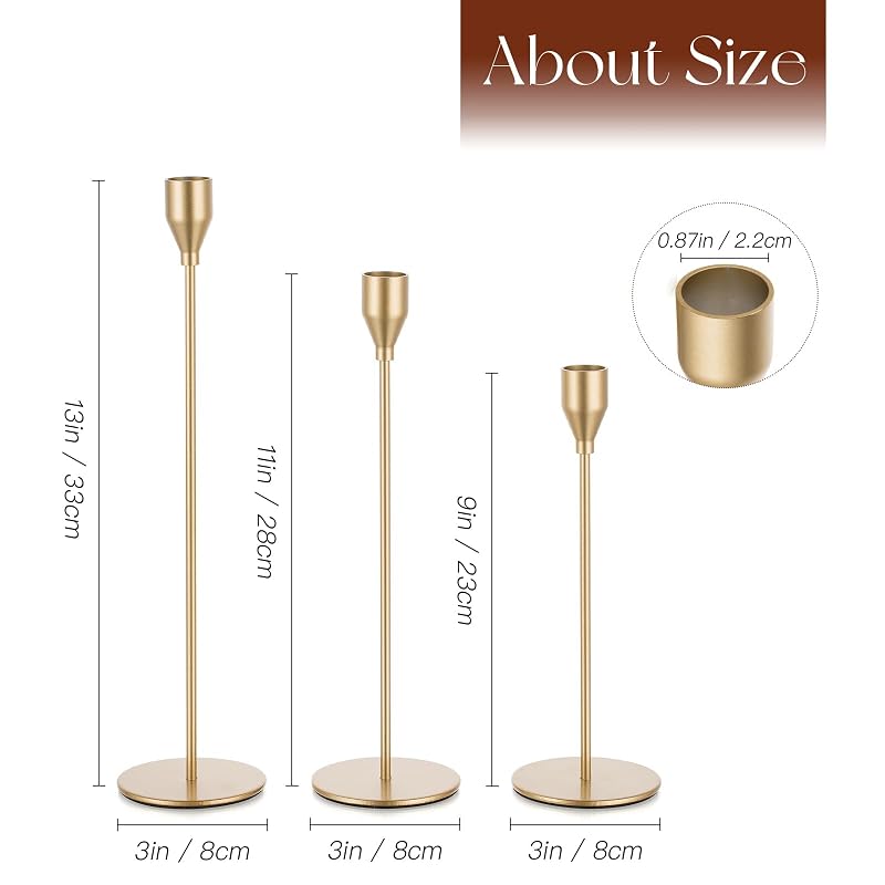 Gold Taper Candle Holders, Tall Candlestick Holder Set of 3
