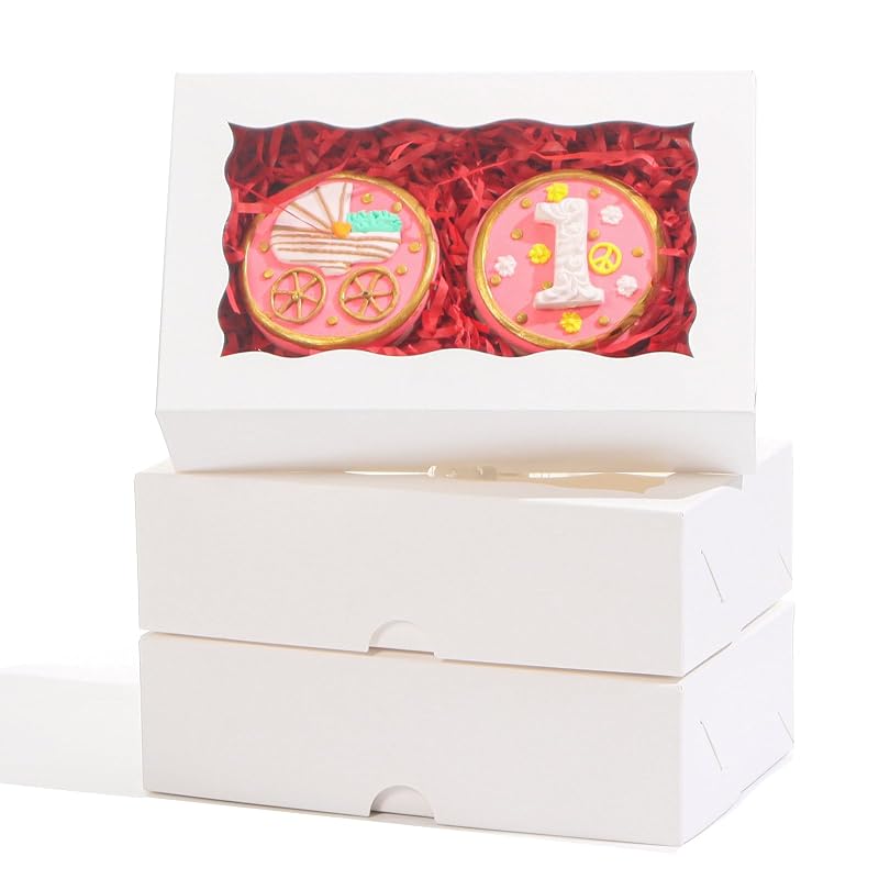 7x4.3x2 In White Bakery Boxes with Window, 100-Pack Cookies Macaron Cake Treat Boxes