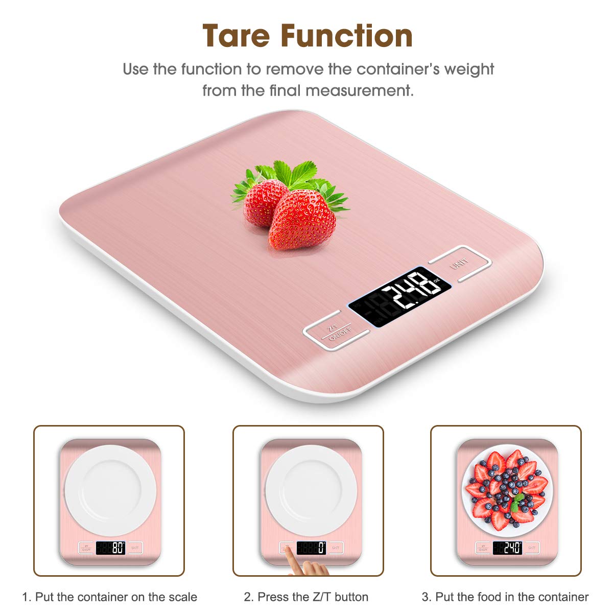 Mik-Nana Digital Kitchen Scale - 10kg/22lb Capacity, Pink Color, Precise 1g Graduation, Easy Clean Stainless Steel