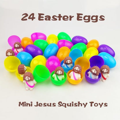 Jofan 24 Pack Plastic Prefilled Easter Eggs - Mini Jesus Mochi Squishy Toys Inside | Perfect for Kids' Easter Baskets