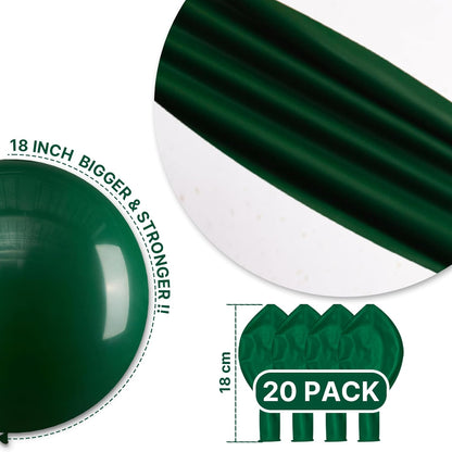 PartyWoo Dark Green Balloons - 20pcs 18-Inch Emerald Forest Green for Weddings & Celebrations
