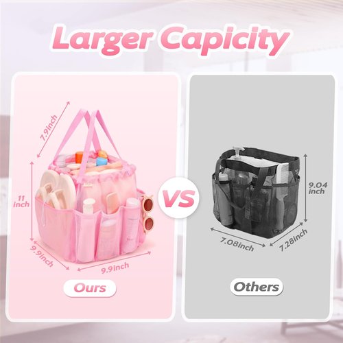 Famichan Mesh Shower Caddy - Portable Drawstring Bag for College Students | Large Pink Shower Organizer for Travel, Gym, Camping