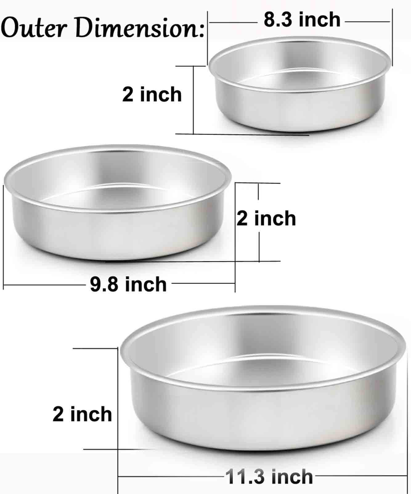 TeamFar Cake Pan, Stainless Steel Round Cake Pan Baking Tier Cake Pans Set, 8'' & 9½'' & 11'', Healthy & Heavy Duty, Mirror Finish & Easy Clean, Dishwasher Safe - 3 Pieces