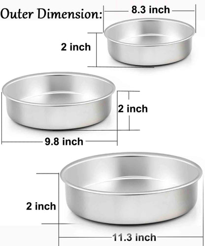 TeamFar Cake Pan, Stainless Steel Round Cake Pan Baking Tier Cake Pans Set, 8'' & 9½'' & 11'', Healthy & Heavy Duty, Mirror Finish & Easy Clean, Dishwasher Safe - 3 Pieces