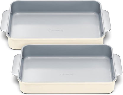 Caraway Non-Stick Ceramic Rectangle Pan Duo | 9”x13” - Naturally Slick & Non-Toxic - Ideal for Brownies & Lasagnas - Cream