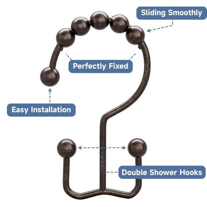 Titanker Shower Curtain Hooks Rings, Rust Resistant Metal Double Glide Shower Hooks Rings for Bathroom Shower Rods Curtains, Set of 24 Hooks - Bronze