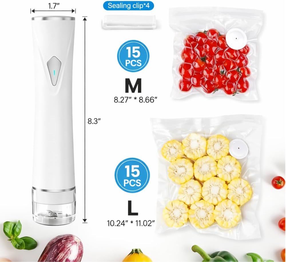 Preserve Compact Vacuum Sealer - Powerful Handheld Food Sealer with 30 Reusable Bags | Meal Saver