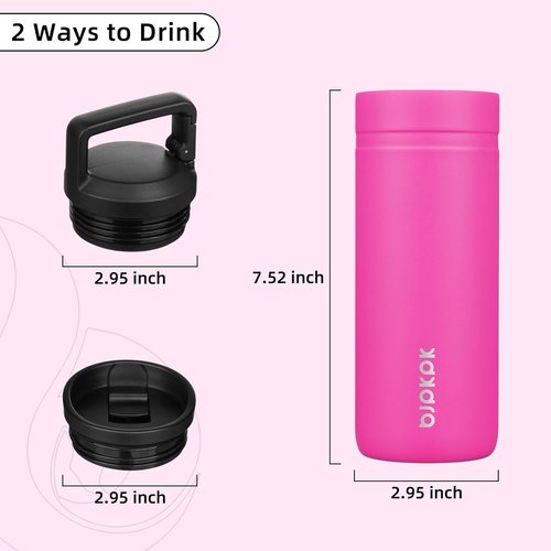 BJPKPK Insulated Water Bottle - 20 Oz Double Wall Stainless Steel Travel Mug | Barbie Pink with 2 Lids