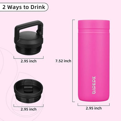BJPKPK Insulated Water Bottle - 20 Oz Double Wall Stainless Steel Travel Mug | Barbie Pink with 2 Lids