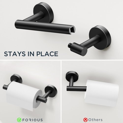 FORIOUS Toilet Paper Holder Set - SUS304 Stainless Steel Double Post & Hand Towel Ring | Matte Black Finish
