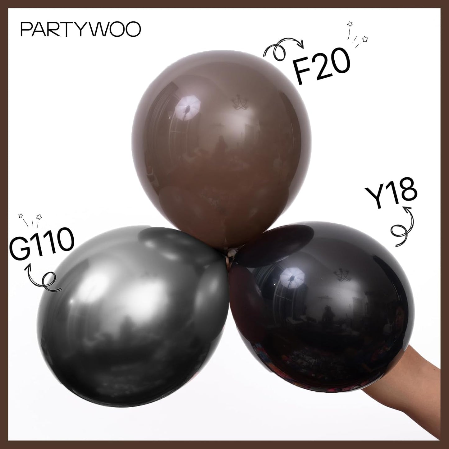 PartyWoo Dark Brown Balloons - 50pcs 12 Inch Latex Helium Balloons for Fall-Themed Celebrations