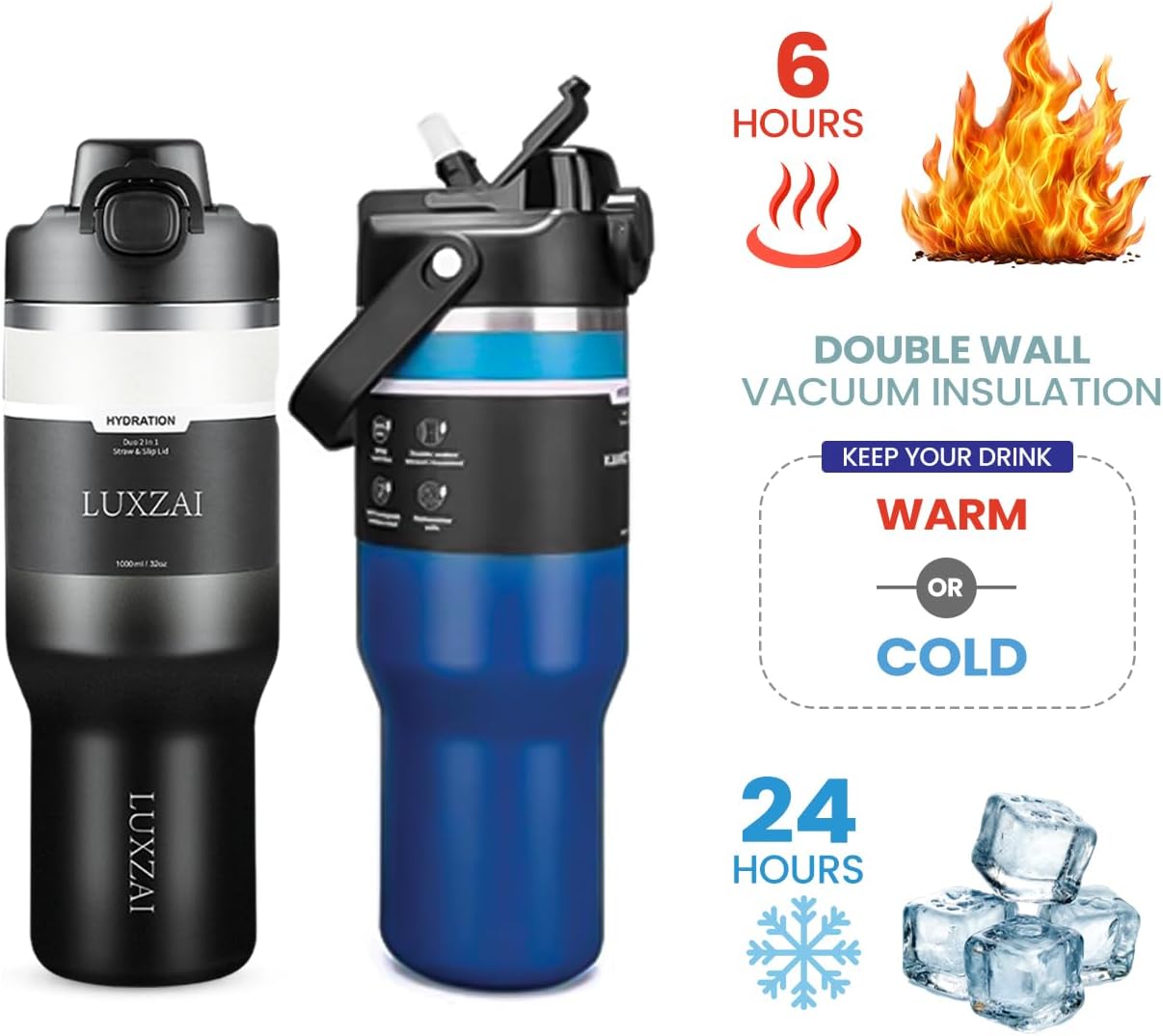 Skiennix 32 oz Insulated Stainless Steel Tumbler - Leak-Proof Travel Mug with 2-in-1 Lid
