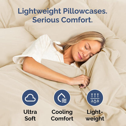 Skiennix Standard Pillow Cases Set of 4 - Ultra Soft Hotel Quality Covers - Machine Washable Off White