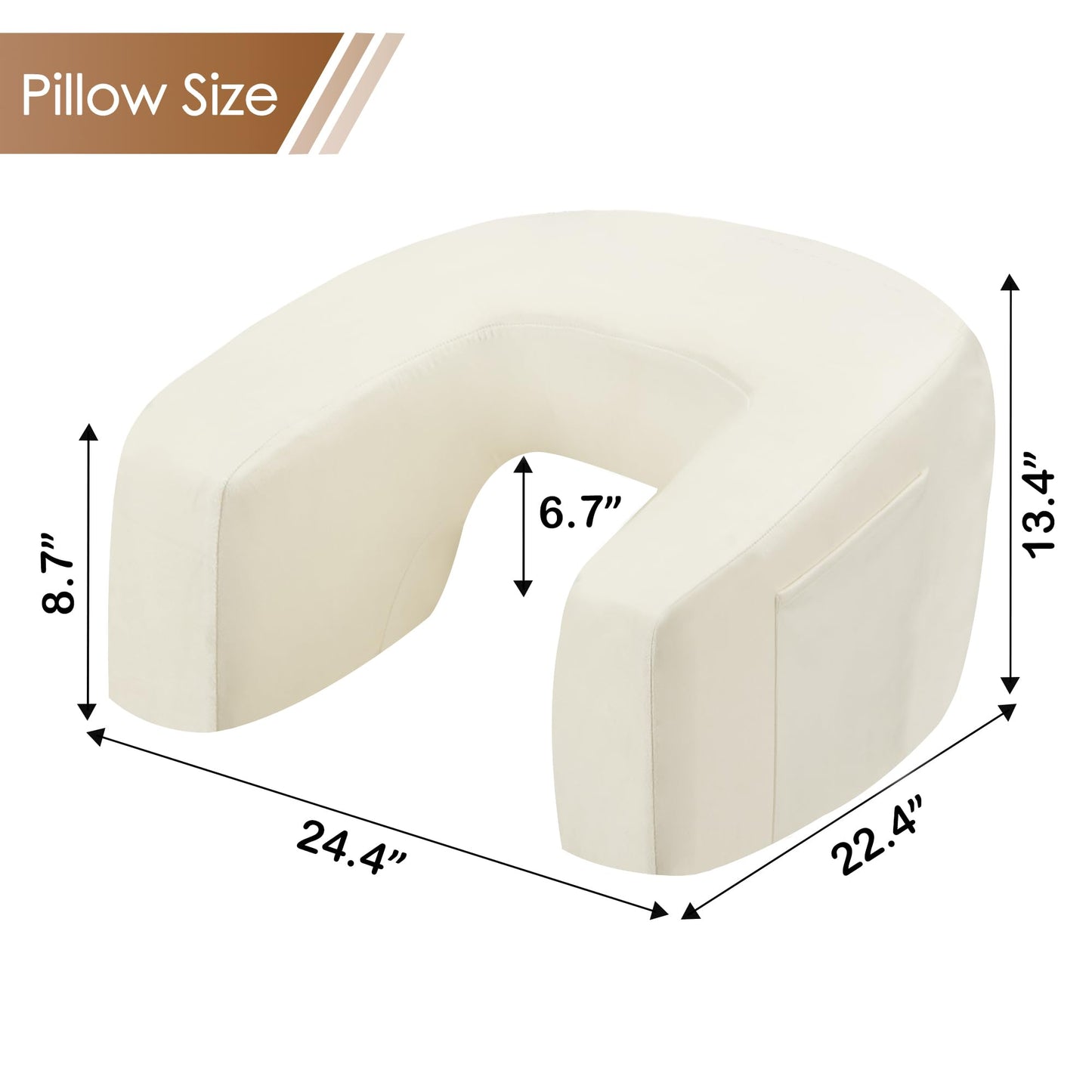 Homguava Reading Pillow Memory Foam Gaming Pillow Arm Rest Pillow with Side Pocket Large Furry Pillow for Adults Perfectly Fitting Your Body for Reading, Gaming, Working (White)