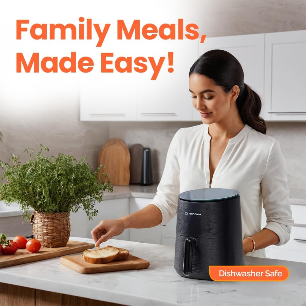 Nutricook Air Fryer | 3.5 Quart Compact Design with 8 Preset Functions & Tempered Glass Control Panel