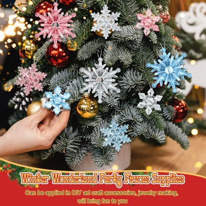 150 Pcs Winter Acrylic Snowflake Ornaments - Blue, Pink, Clear Christmas Decorations