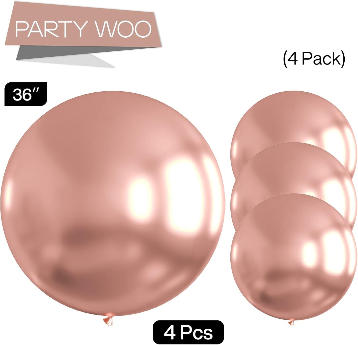 PartyWoo Rose Gold Balloons - 36 Inch Metallic Chrome for Weddings & Celebrations | 4 Pack